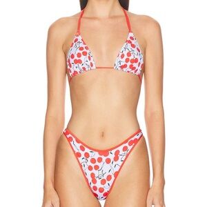 Heavy Manners Red Cherry Print Triangle Bikini Set